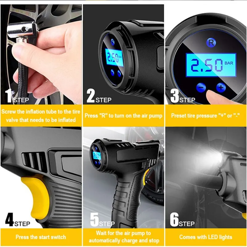 120W Handheld Air Compressor Wireless/Wired Inflatable Pump - Image 5
