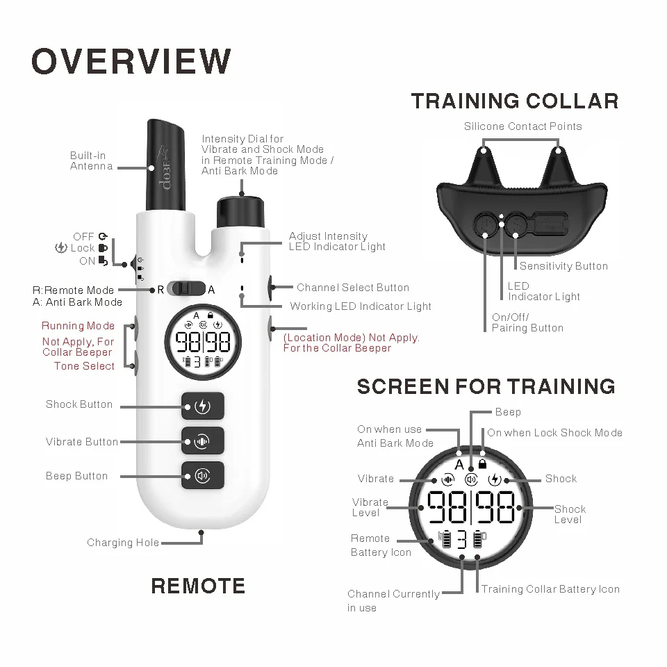2-in-1 Dog Training and Automatic Bark Control Collar with Remote (3 Collar Pack) - Image 2