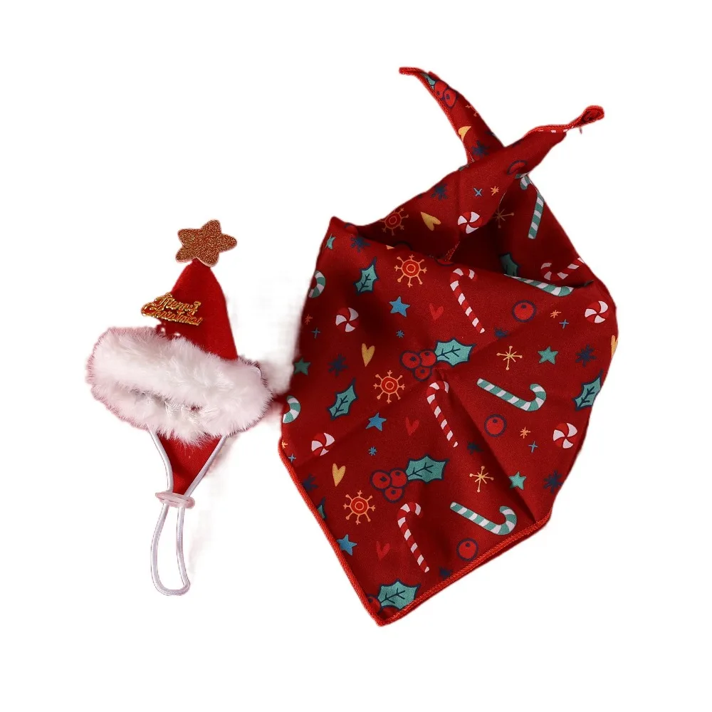 2-Piece Pet Christmas Dress-Up Set – Kitten & Puppy Bandana with Hat - Image 7