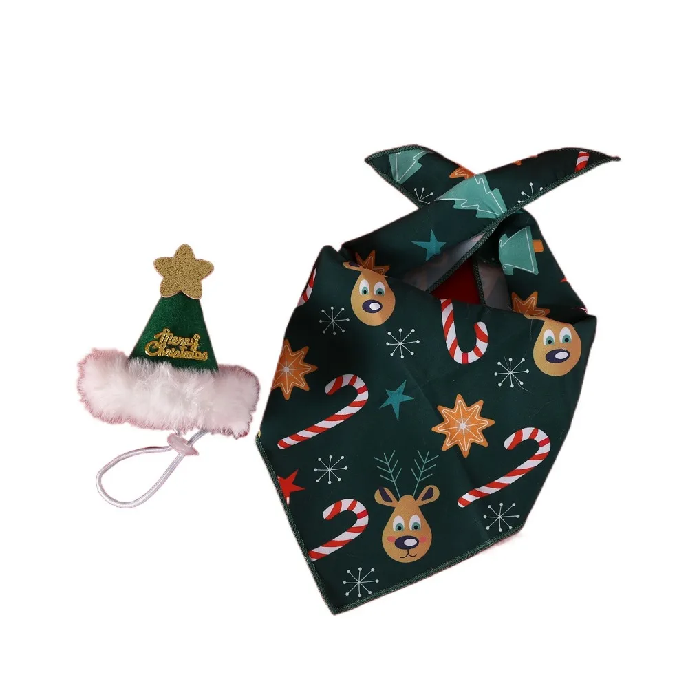 2-Piece Pet Christmas Dress-Up Set – Kitten & Puppy Bandana with Hat - Image 8