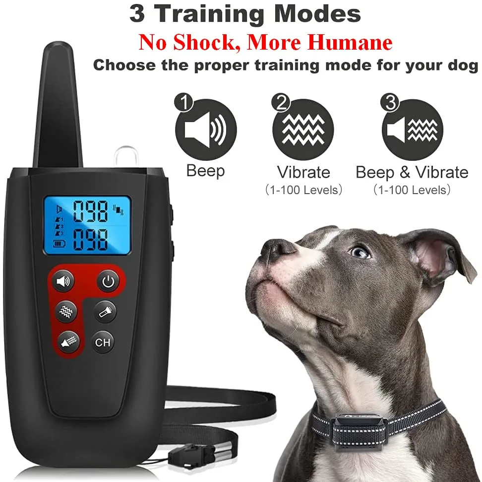 3-Mode Anti-Bark Dog Training Collar with Long-Distance Remote (No Shock Mode)