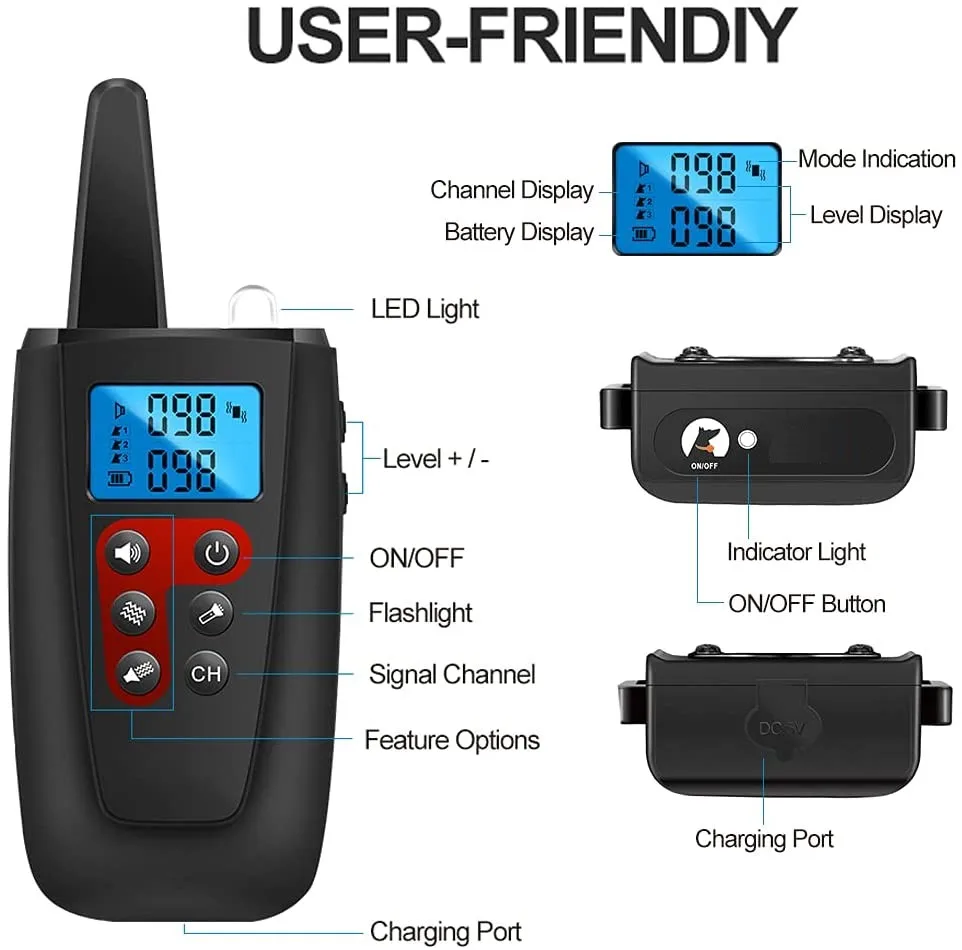 3-Mode Anti-Bark Dog Training Collar with Long-Distance Remote (No Shock Mode) - Image 2