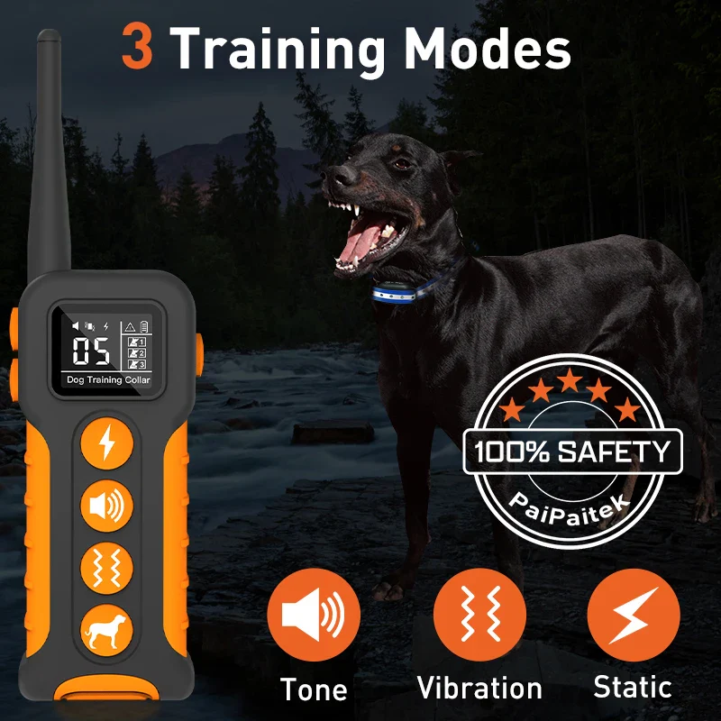 3300 ft Rechargeable & Waterproof Dog Shock Collar with Remote (1 Remote - 2 Collars for 2 Dogs) - Image 3