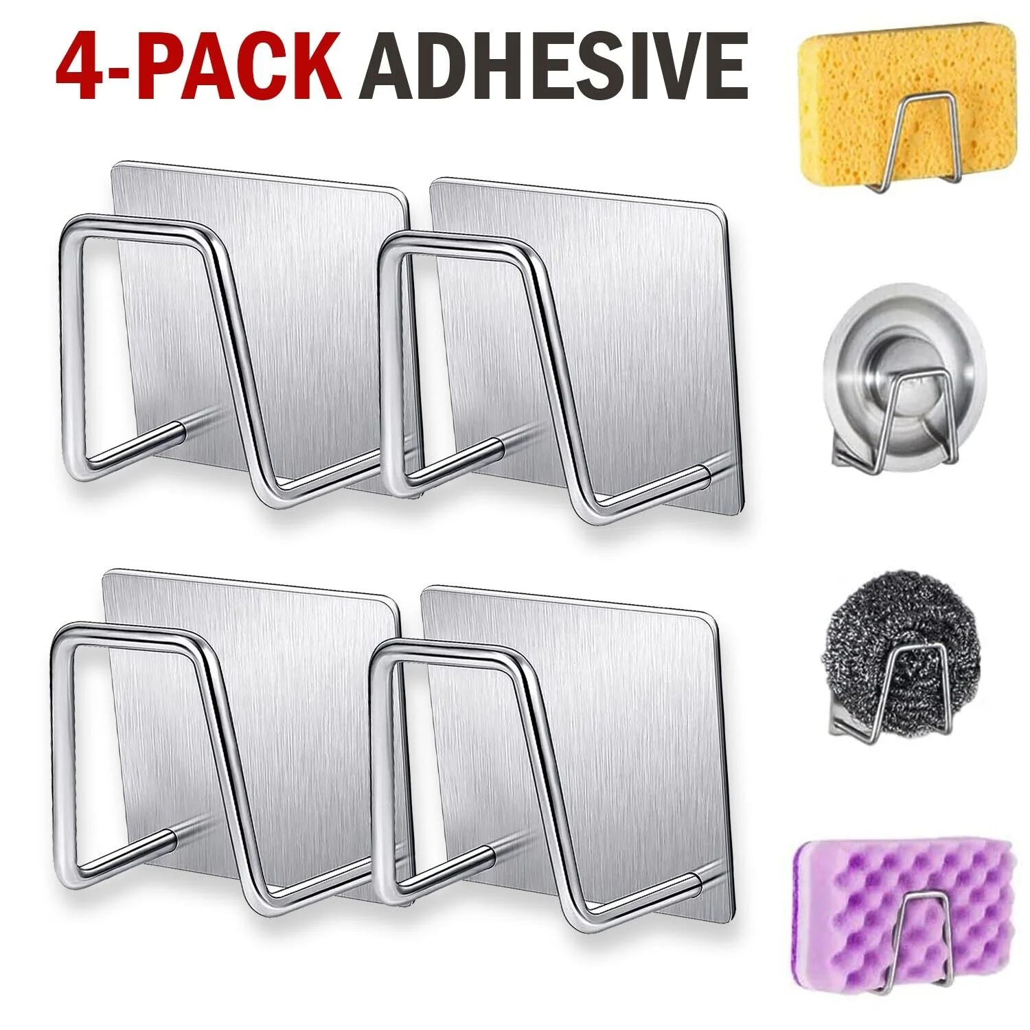 Stainless Steel Adhesive Sponge Holder (4-Pack) - Image 4