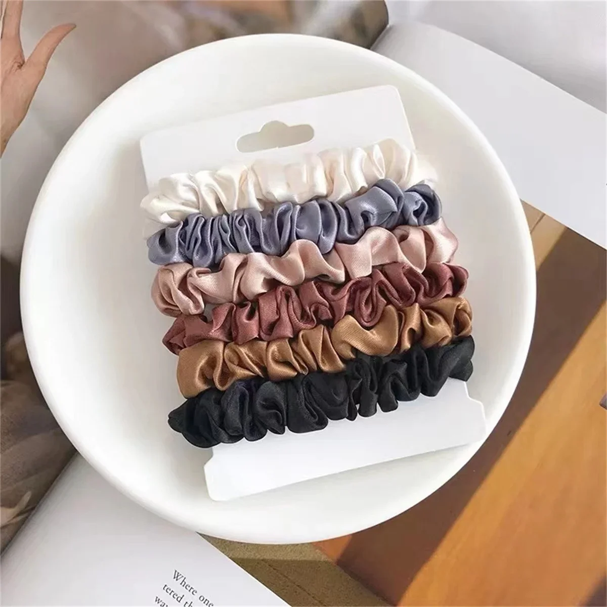 6 Pack Satin Hair Scrunchies - Image 3