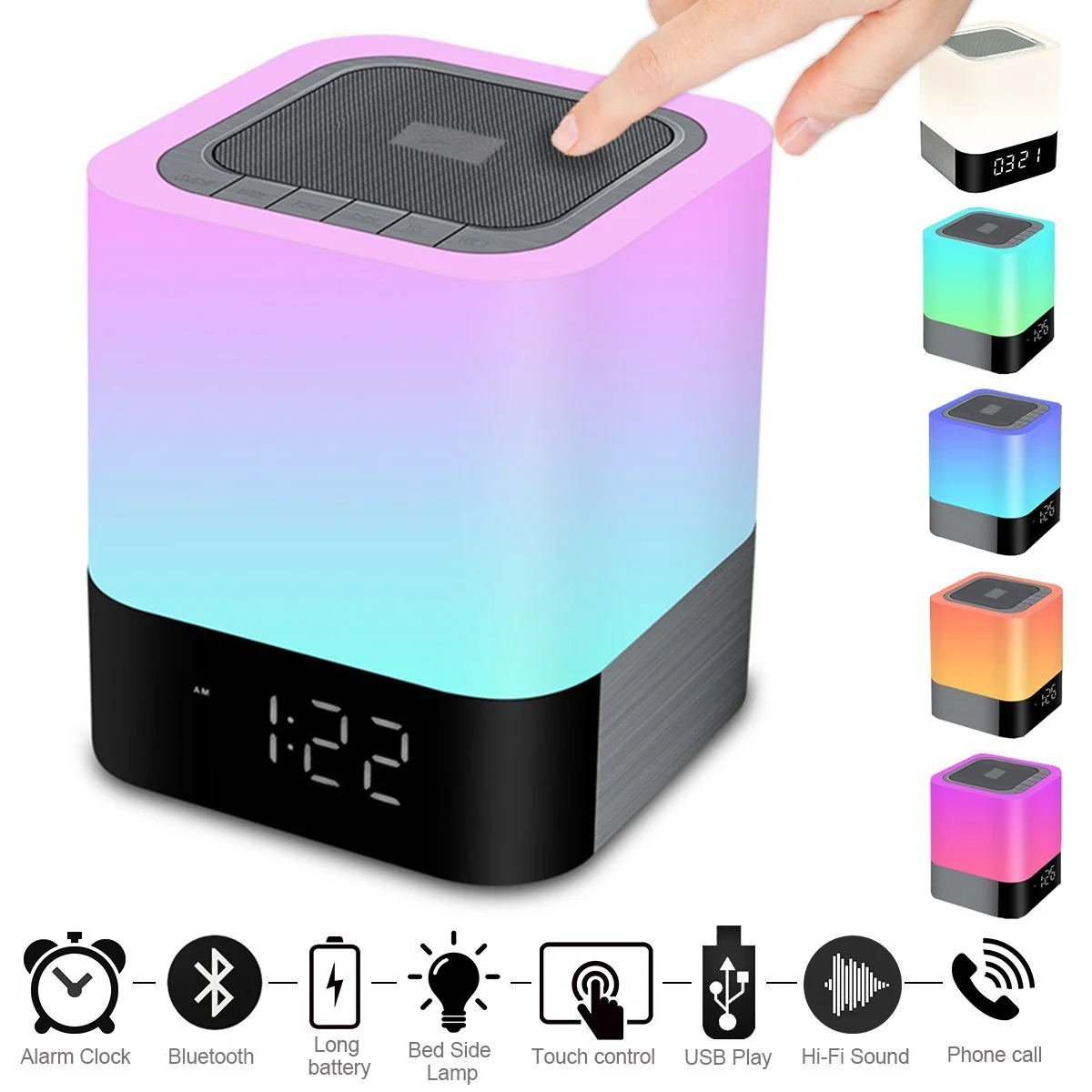Portable Alarm Clock Bluetooth Speaker Touch Screen LED Light - Image 3