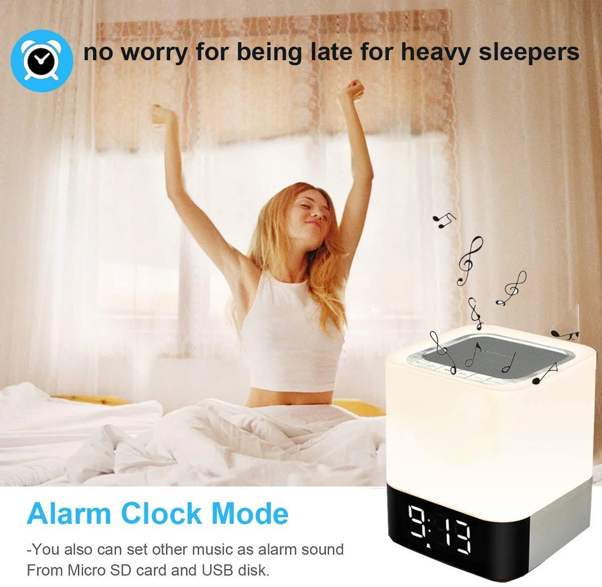 Portable Alarm Clock Bluetooth Speaker Touch Screen LED Light - Image 4