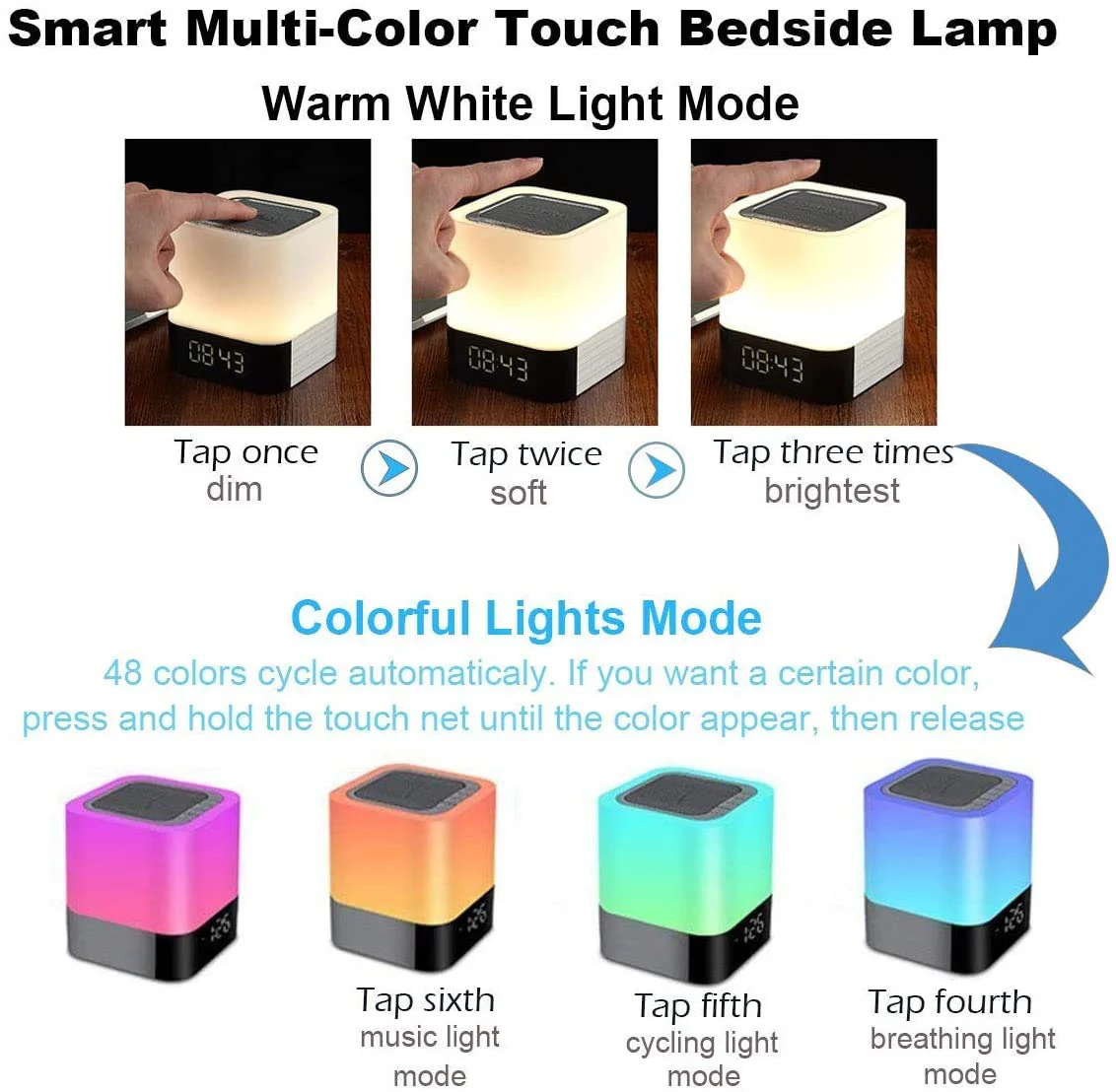 Portable Alarm Clock Bluetooth Speaker Touch Screen LED Light - Image 5