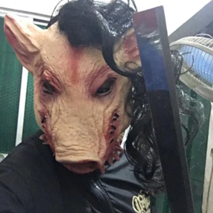 Animal Headgear Horror Douyin  Children Chainsaw Horror Pig Bajie Mask With Hair Pig Head Mask - Image 3