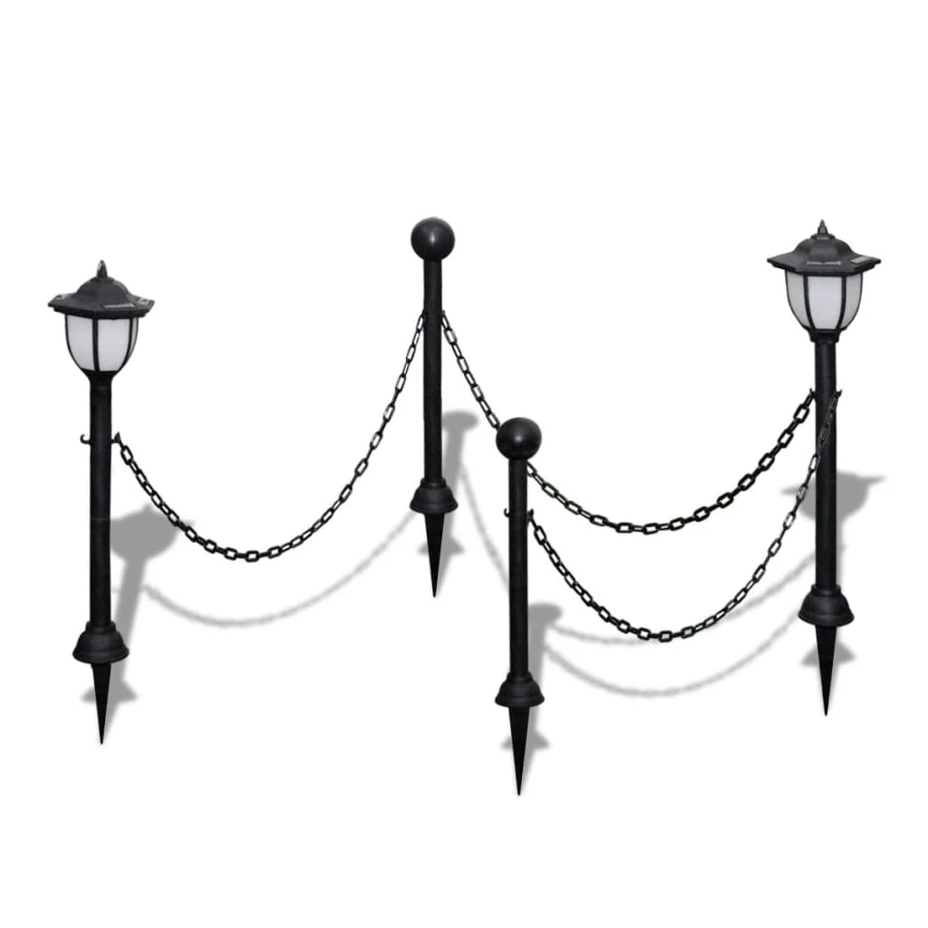 Chain Fence with Solar Lights Two LED Lamps Two Poles - Image 2