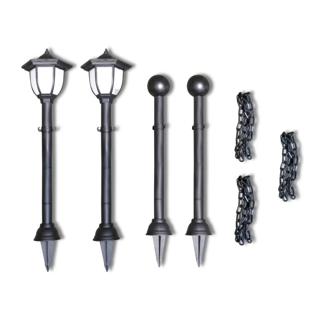 Chain Fence with Solar Lights Two LED Lamps Two Poles - Image 4