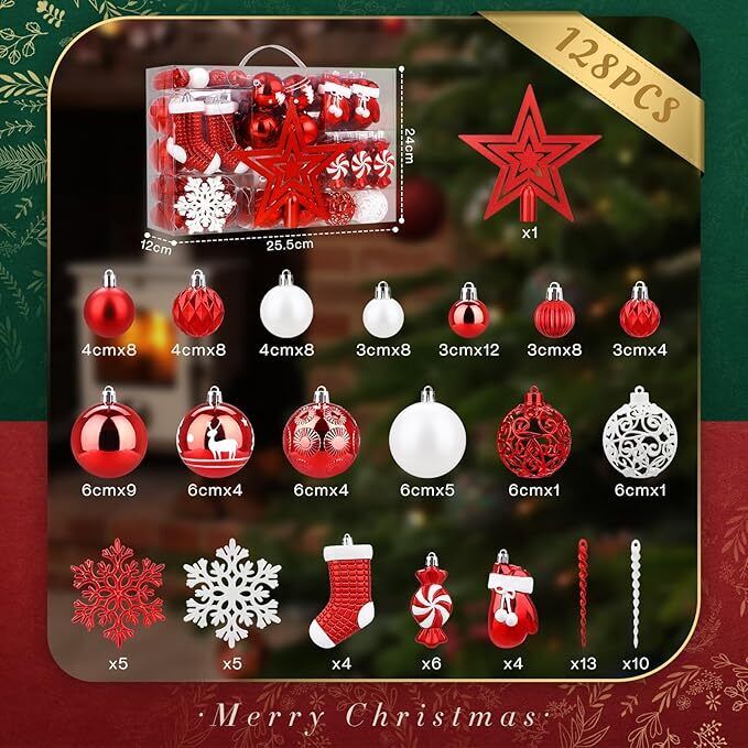 Christmas Baubles Tree Hanging Decoration Shatterproof Ball Ornaments - 128 Pcs - Image 2