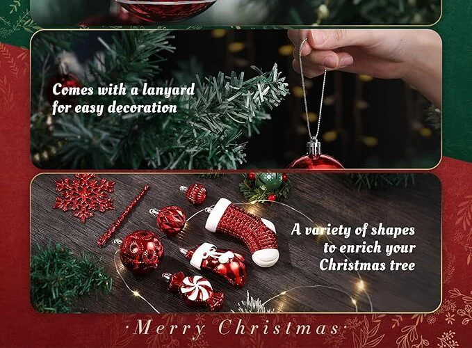 Christmas Baubles Tree Hanging Decoration Shatterproof Ball Ornaments - 128 Pcs - Image 3