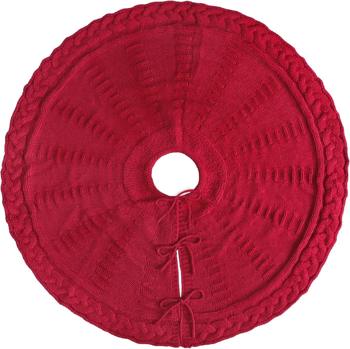 Christmas Knitted Tree Skirt Red Decorations - Image 2
