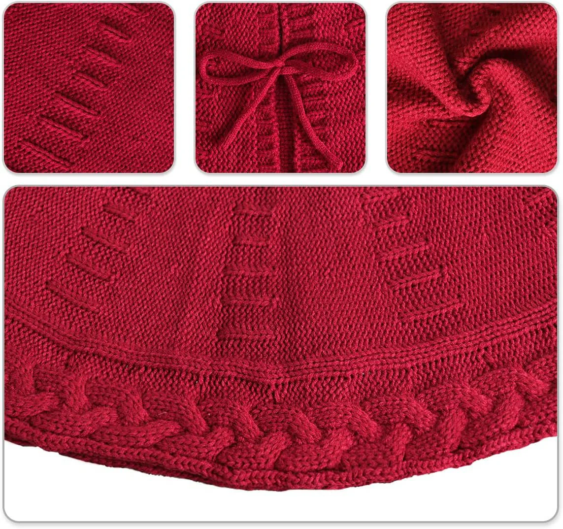Christmas Knitted Tree Skirt Red Decorations - Image 4
