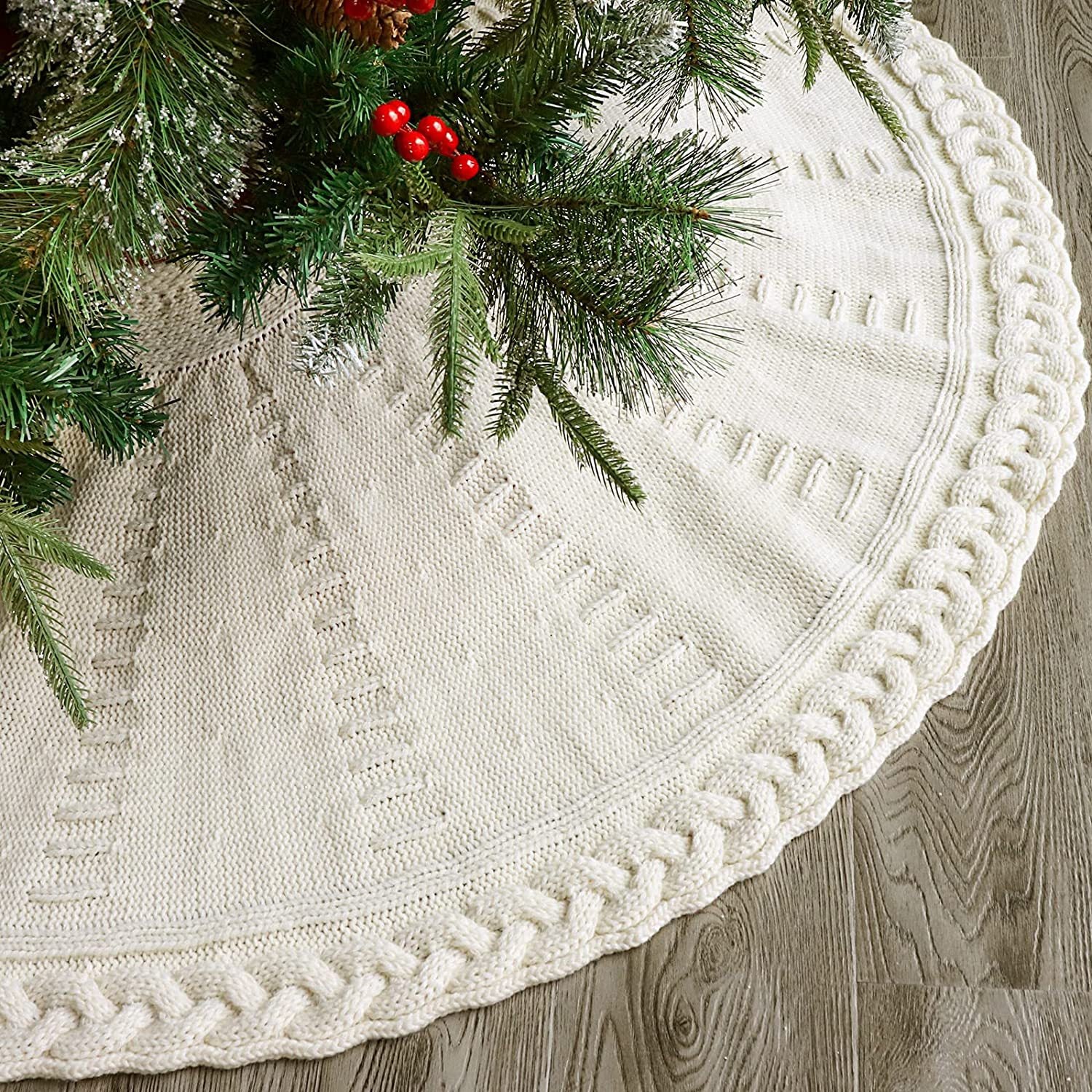 Christmas Knitted Tree Skirt Red Decorations - Image 5