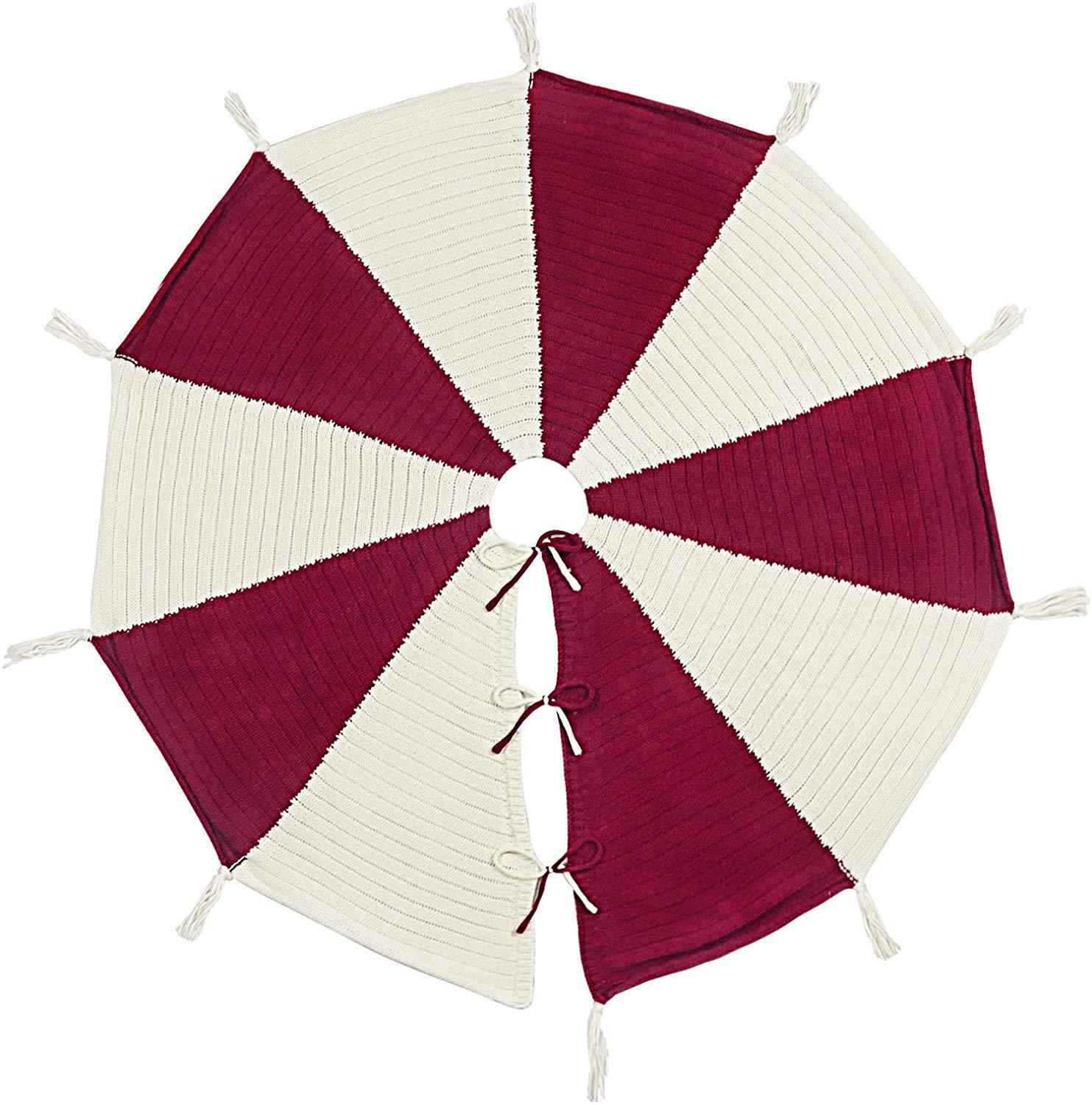 Christmas Tree Bottom Decoration Red And White Tassel Knitted Christmas-tree Skirt - Image 6