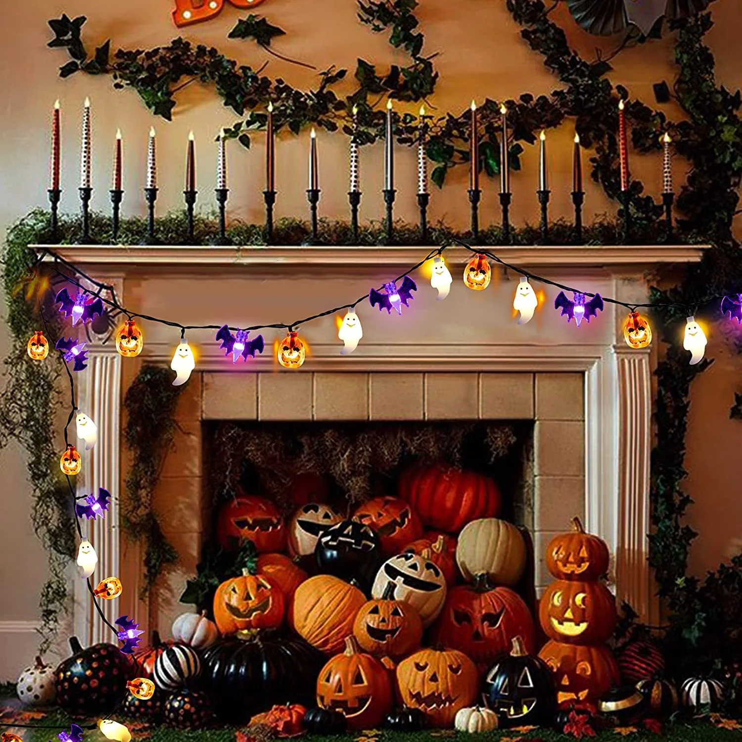 Colourful Lights String Halloween Decoration Spider Bat Ghost - Image 2