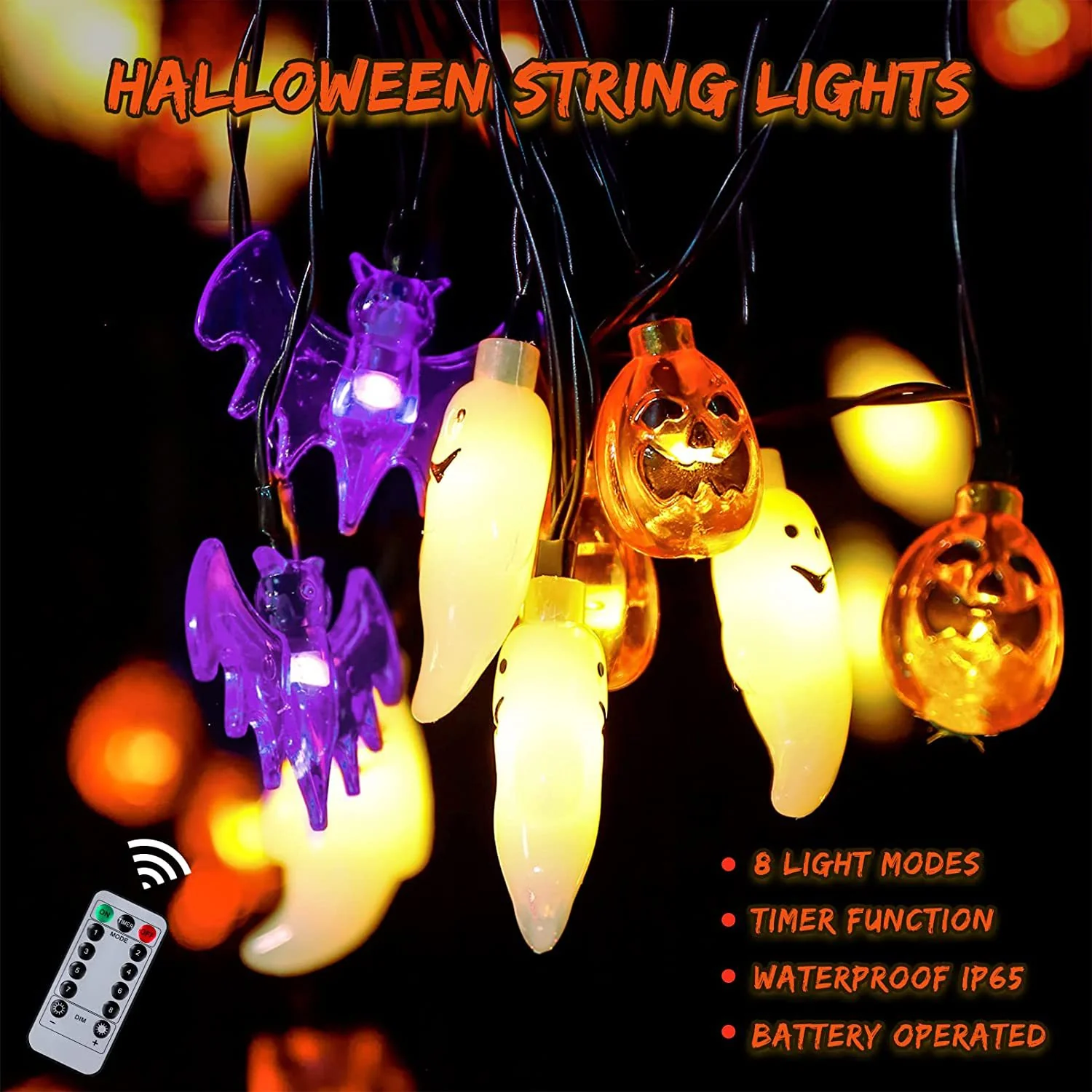 Colourful Lights String Halloween Decoration Spider Bat Ghost - Image 6