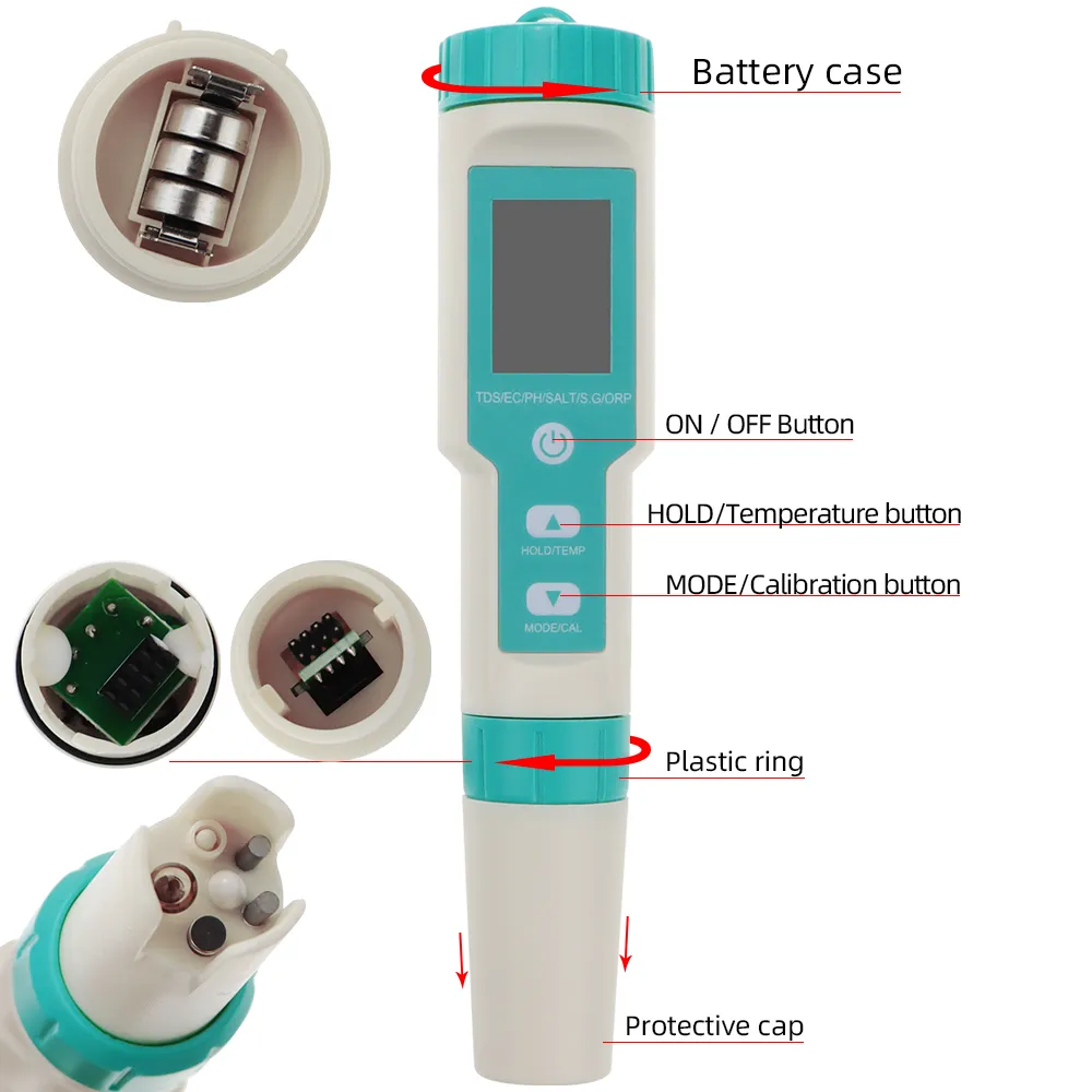 COM-600 7 in 1 PH TDS EC ORP Salinity  S. G Temp Meter Water Quality Tester - Image 2