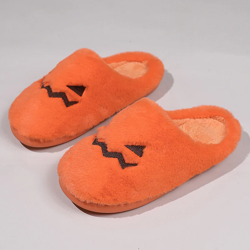 Cute Halloween Pumpkin Slippers Winter Warm Plush Bedroom Floor Home Slippers - Image 6