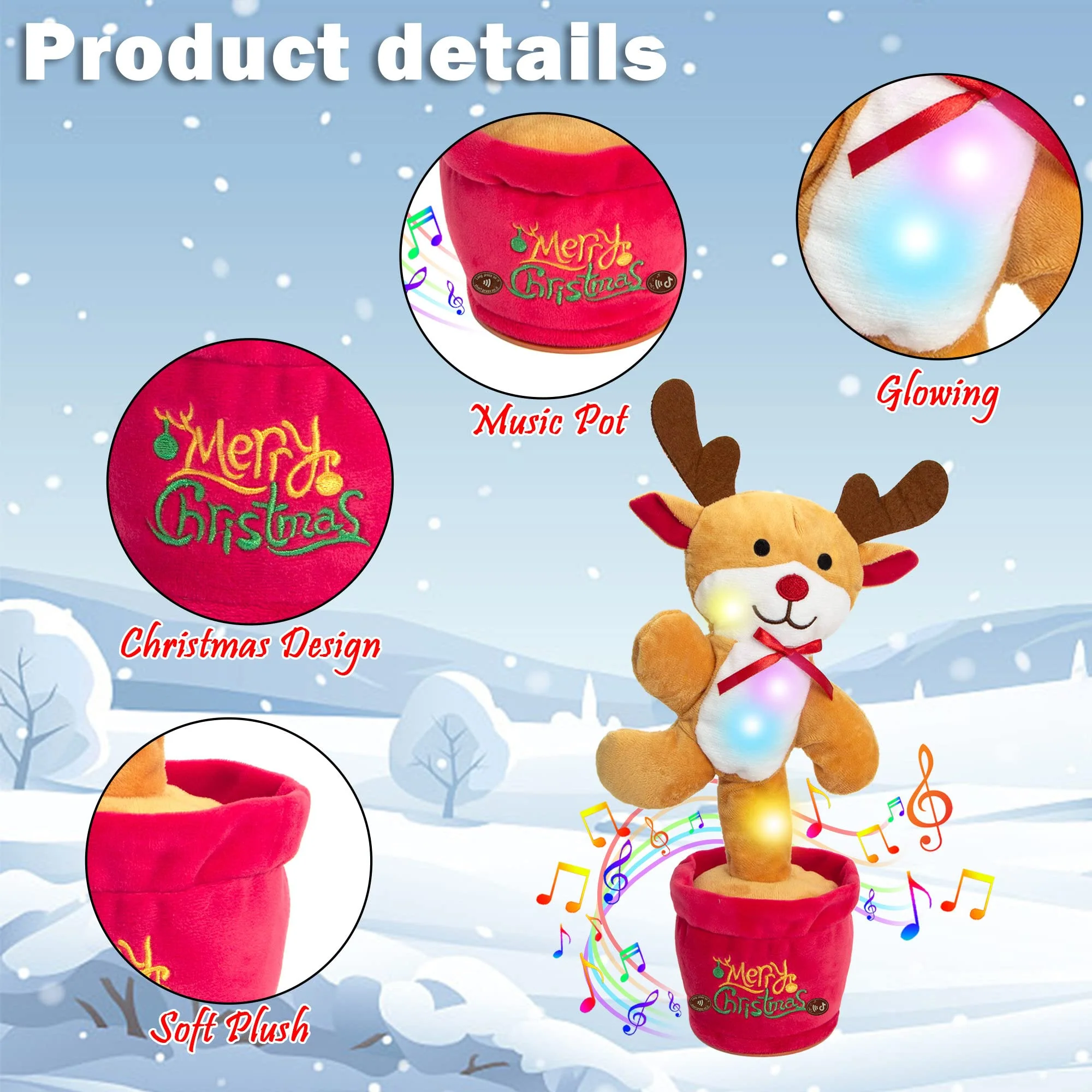 Early Education Electronic Dancing Christmas Plush Toy (Dances, Records, Glows, Sings) - Image 3