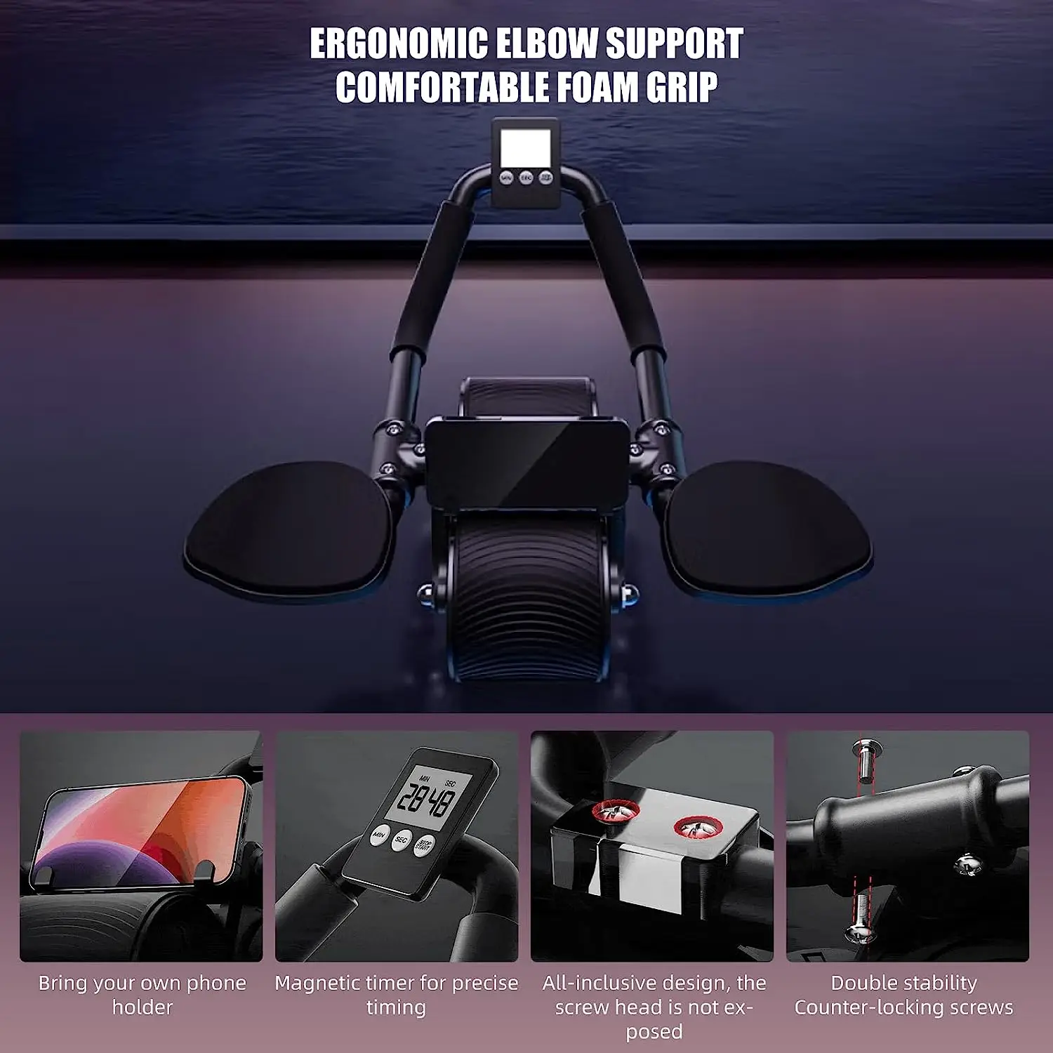 Elbow Support Automatic Rebound Abdominal Wheel Core Muscle Ab Trainer with Counter Display Fitness Exercise Wheel - Image 3