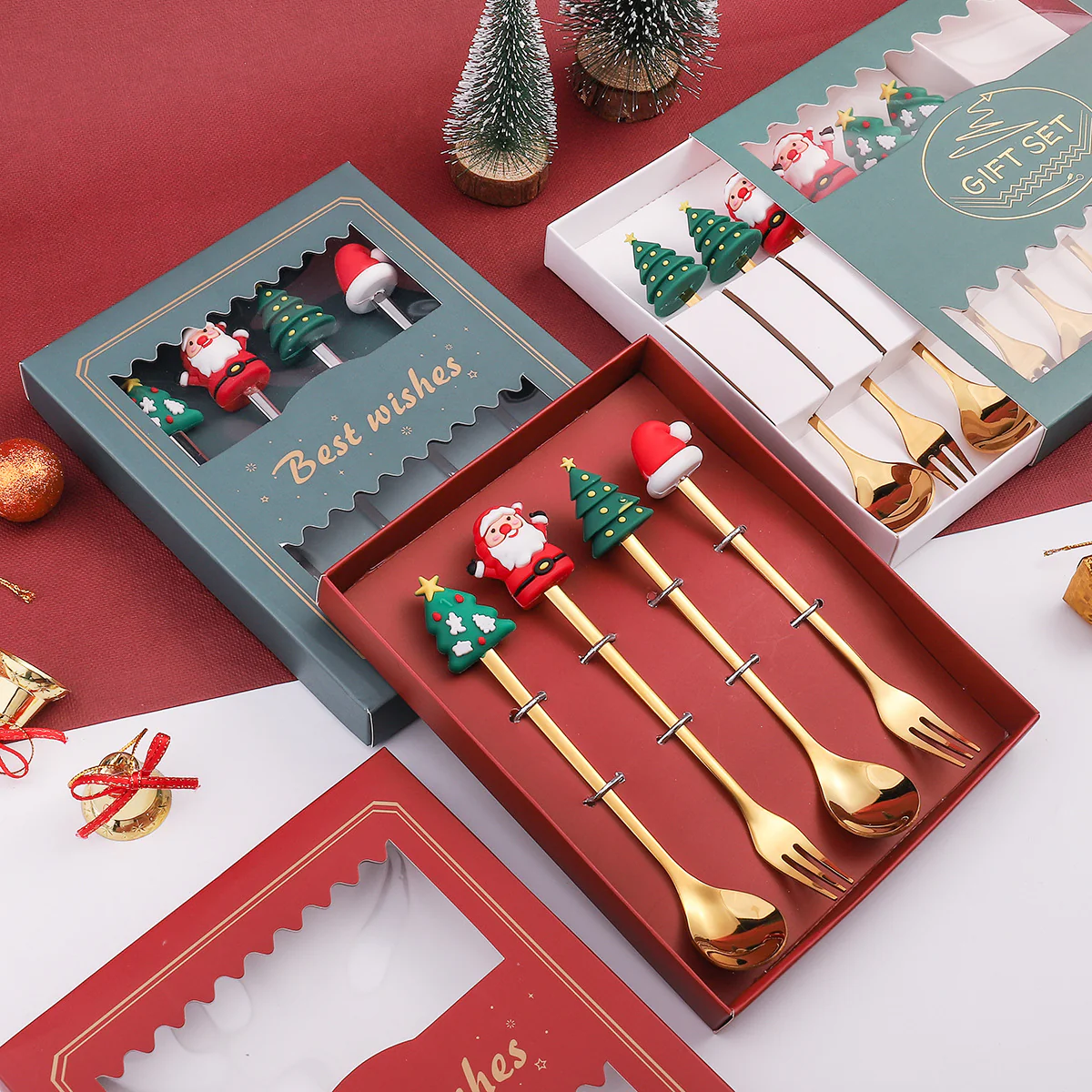 Christmas Holiday Pudding Dessert Spoon/ Fork Cutlery Set - Image 2
