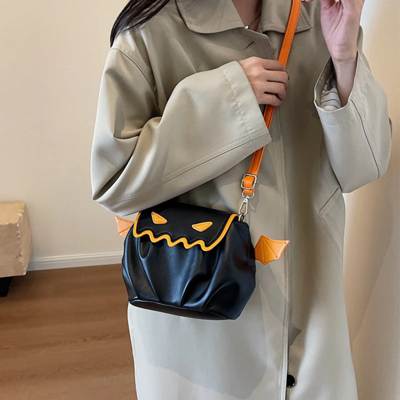 Funny Crossbody Bag Halloween Pumpkin Cartoon Shoulder Bags With Small Wings Personalized Creative Female Handbag - Image 3
