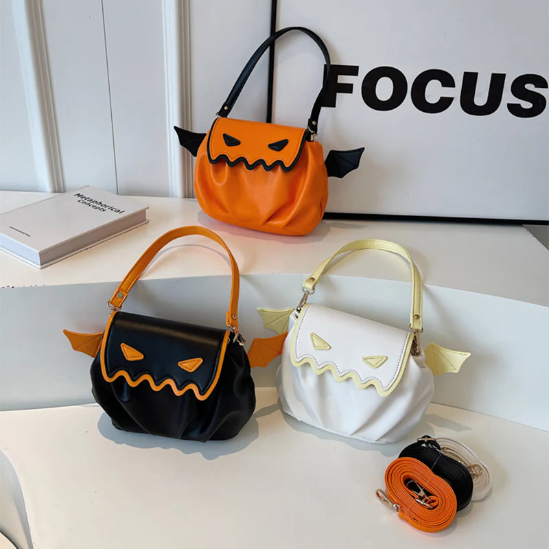 Funny Crossbody Bag Halloween Pumpkin Cartoon Shoulder Bags With Small Wings Personalized Creative Female Handbag - Image 6
