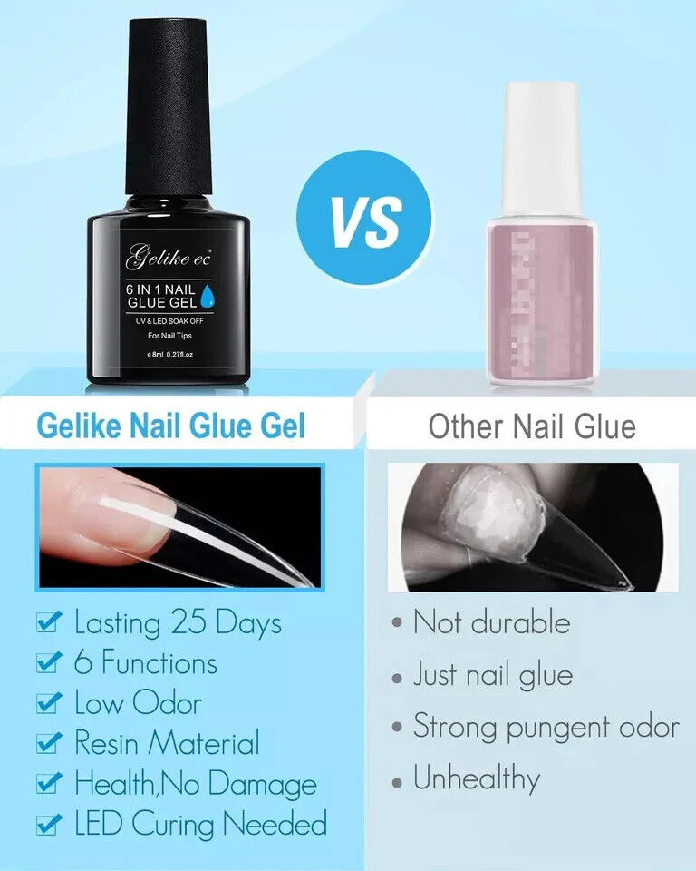 Gelike 3 in 1 Nail Glue Gel for Acrylic Nails Long Lasting, Curing Needed UV For - Image 5