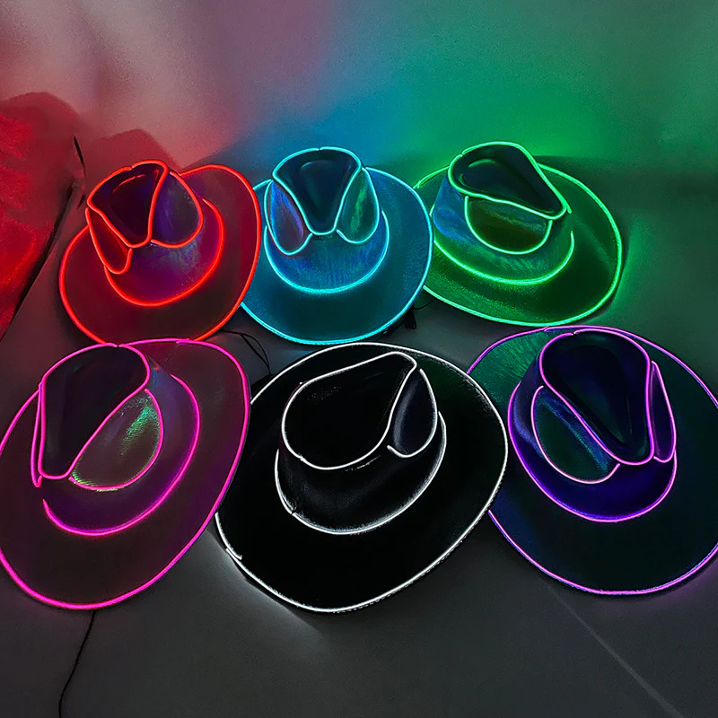 Halloween Carnival Party LED Wireless Fluorescent Colourful Cowboy Flashing Hat