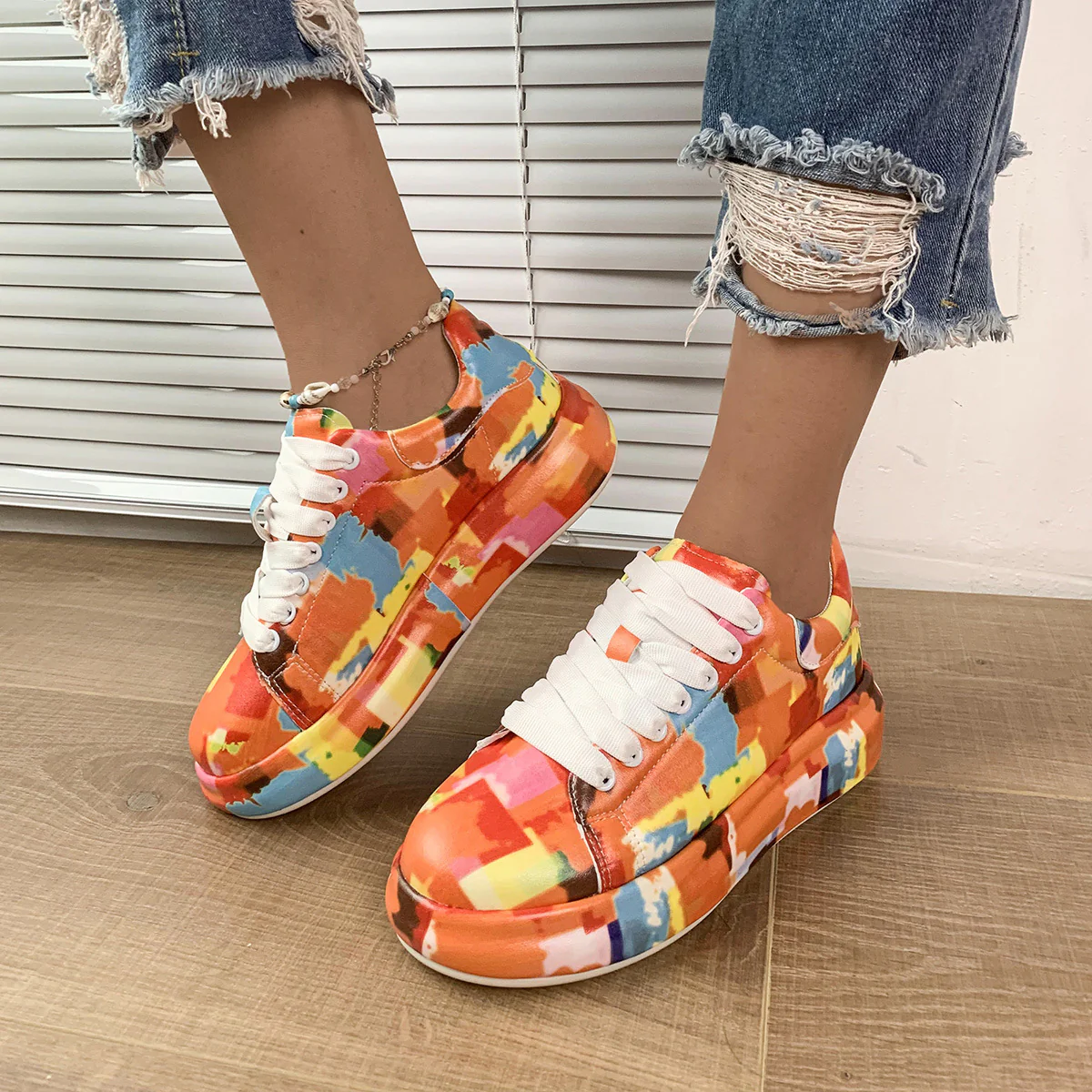 Halloween Cartoon Print Flats Fashion Graffiti Flats Shoes Platform Lace-up Round Toe Sports Shoes - Image 14