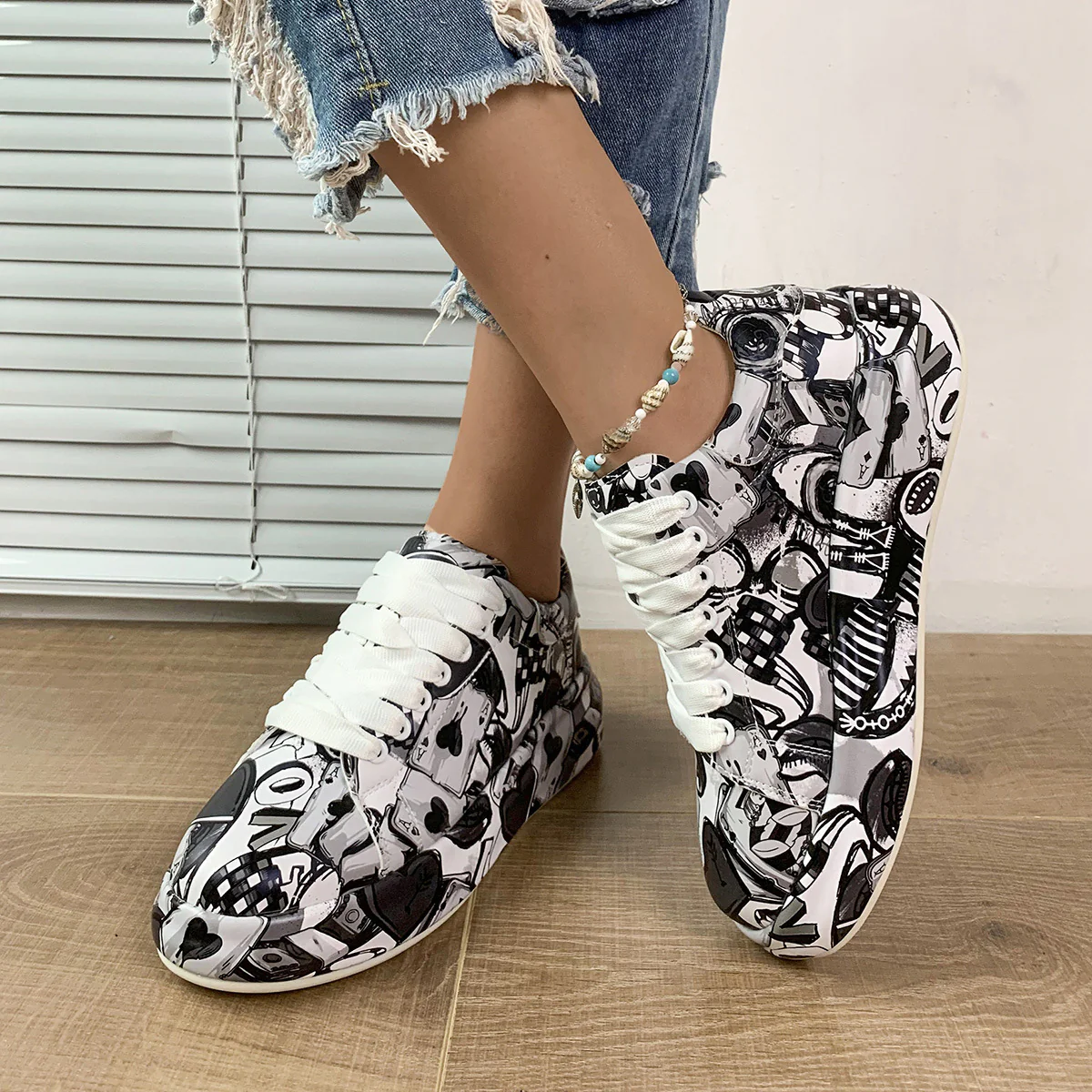 Halloween Cartoon Print Flats Fashion Graffiti Flats Shoes Platform Lace-up Round Toe Sports Shoes - Image 15