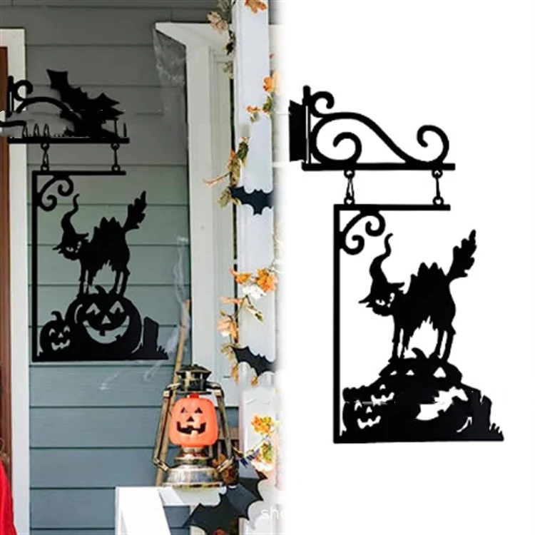 Halloween Courtyard Black Cat Witch Ghost Silhouette Metal Decorations - Image 3