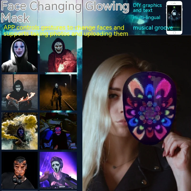 Halloween Face Masks Full Colour LED Luminous Mask Face Changing Mask Party Bar Props - Image 3