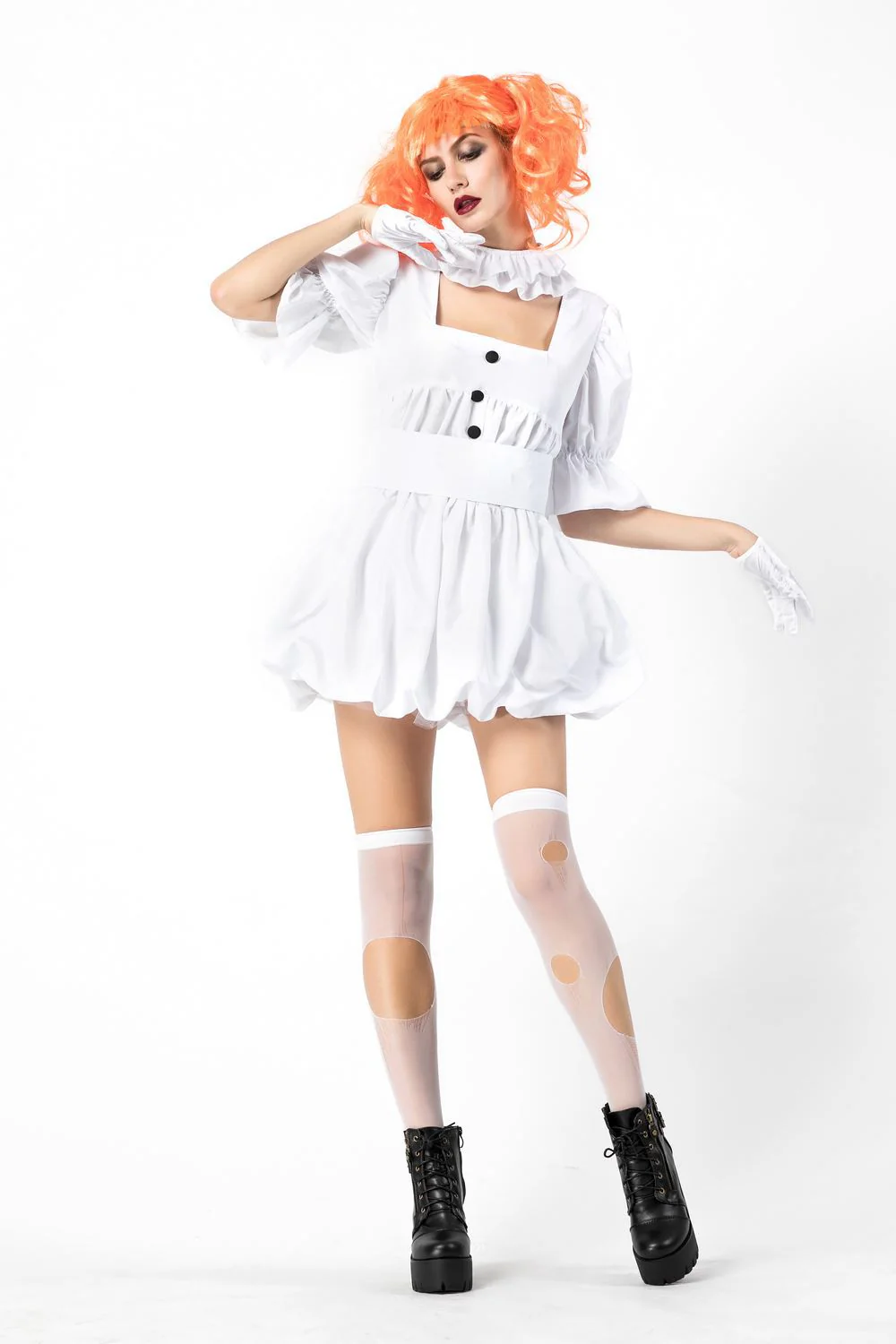 Halloween Ghost Doll Clown Cos Costume White Dress - Image 5