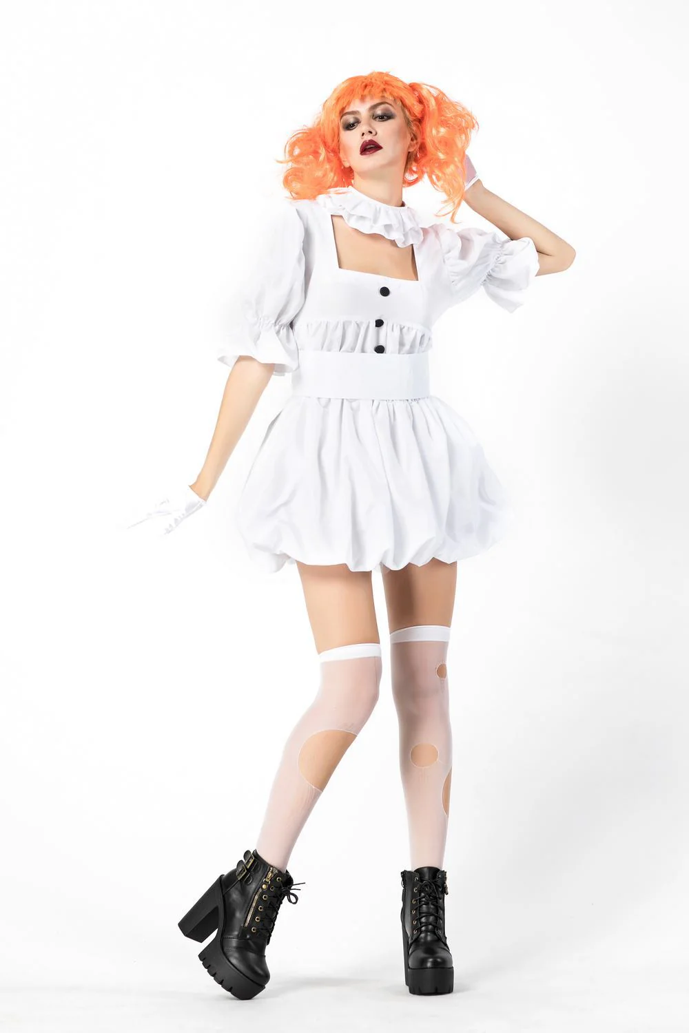 Halloween Ghost Doll Clown Cos Costume White Dress - Image 6