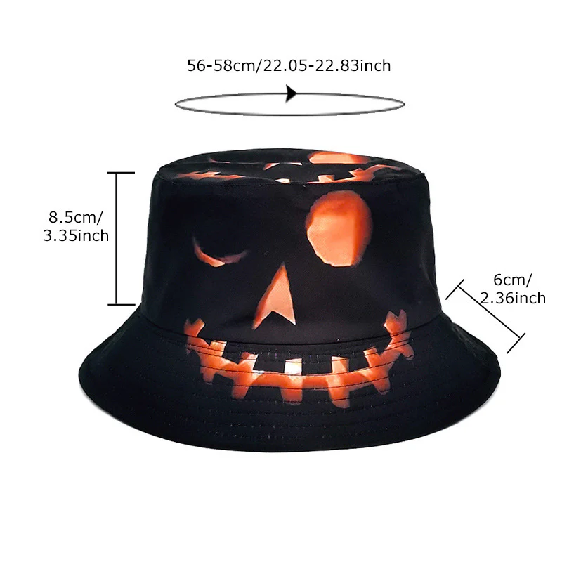Halloween Hats Creative Cartoon Pumpkin Grimace Printed Sun-shade Fisherman Hat - Image 2