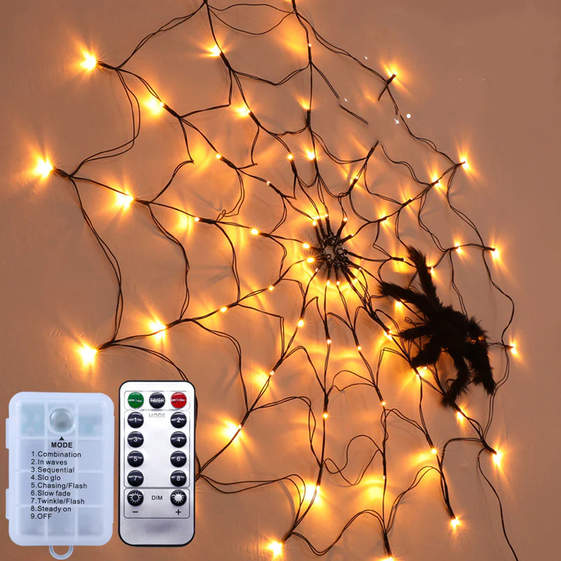 Halloween Led Spider Web String Light 5v Remote Control 8 Modes Net Mesh Decor Led Light - Image 3