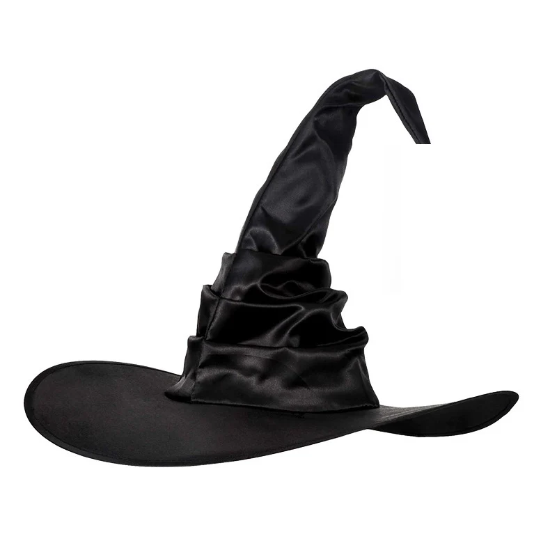 Halloween Pleated Witch Hat Black Ball Wizard Curved Witch Hat - Image 5