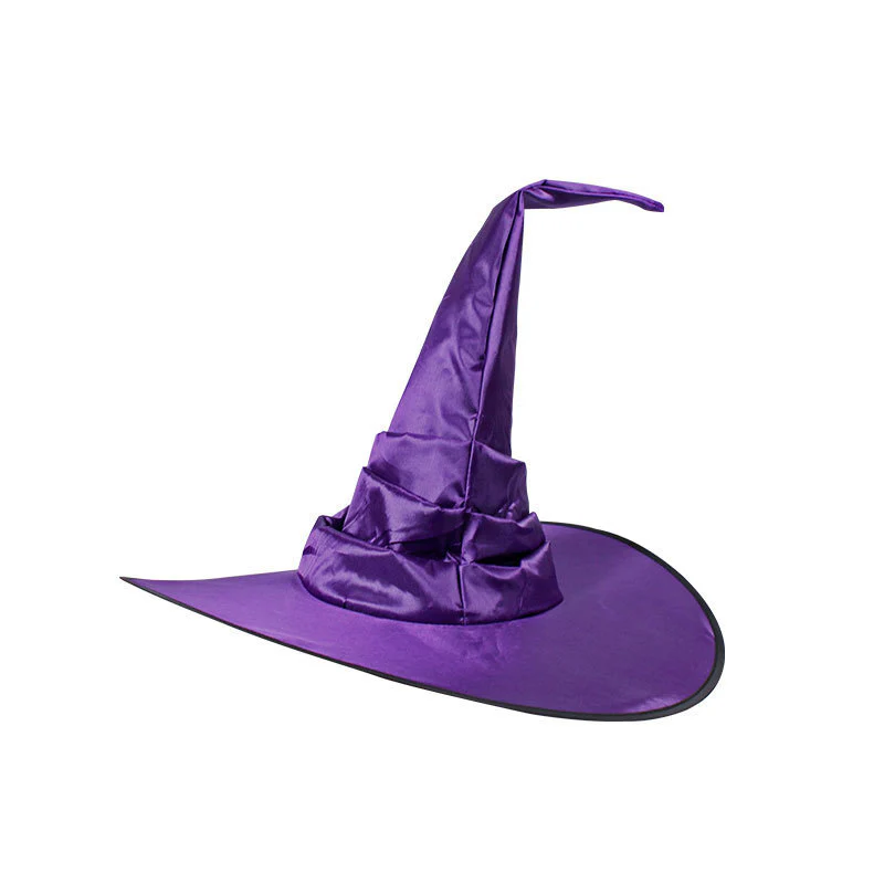 Halloween Pleated Witch Hat Black Ball Wizard Curved Witch Hat - Image 7