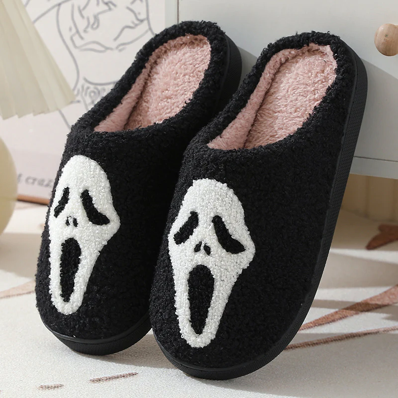 Halloween Skull Cartoon Print Slippers Warm Winter Slippers For Men Women Couple Home Shoes Indoor Cotton Slippers - Image 3