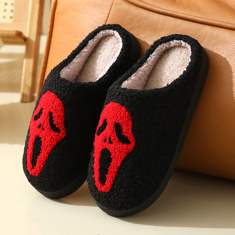 Halloween Skull Cartoon Print Slippers Warm Winter Slippers For Men Women Couple Home Shoes Indoor Cotton Slippers - Image 4