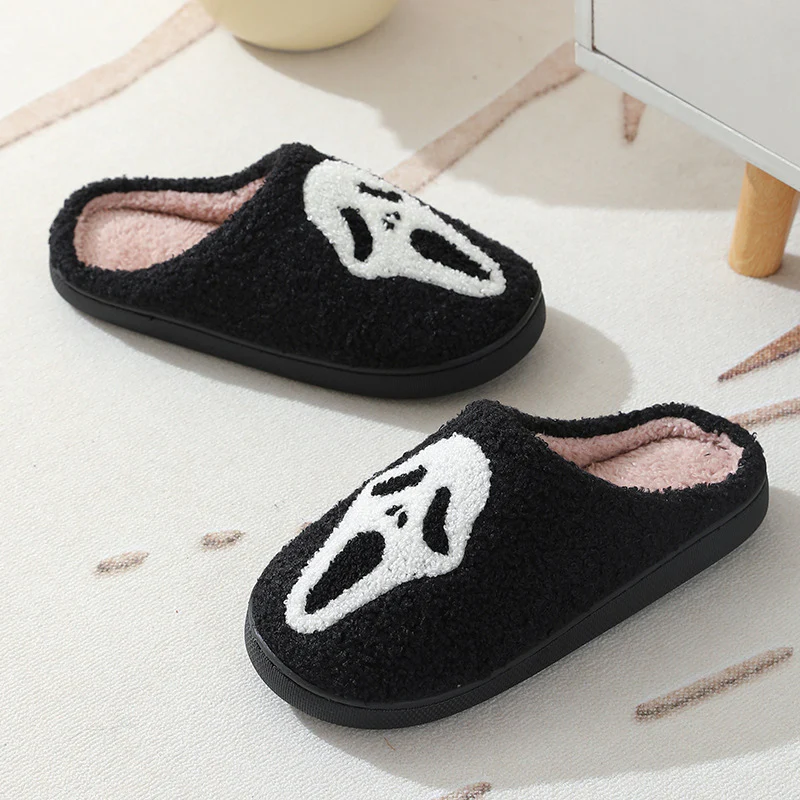 Halloween Skull Cartoon Print Slippers Warm Winter Slippers For Men Women Couple Home Shoes Indoor Cotton Slippers - Image 8