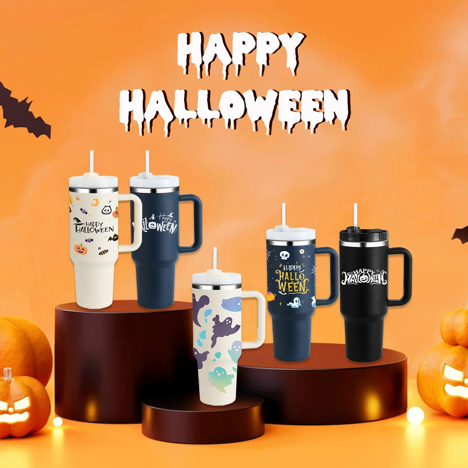 Halloween Thermal Mug 40oz Straw Coffee Insulation Cup With Handle - Image 11
