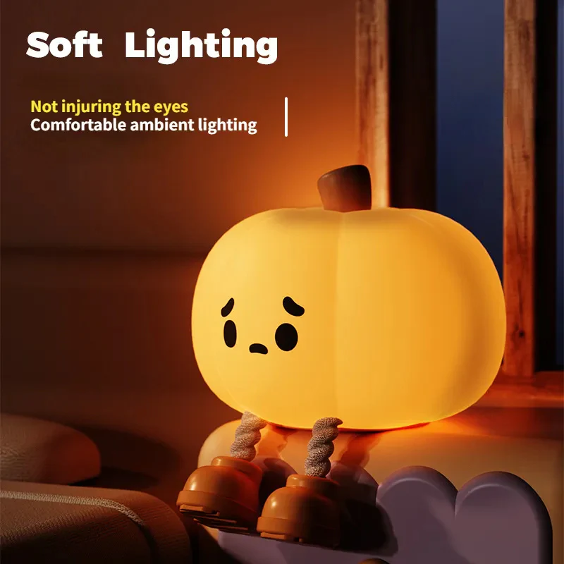 Home Decor Halloween Pumpkin Night Light Cute Soft Silicone Lamp Touch - Image 2