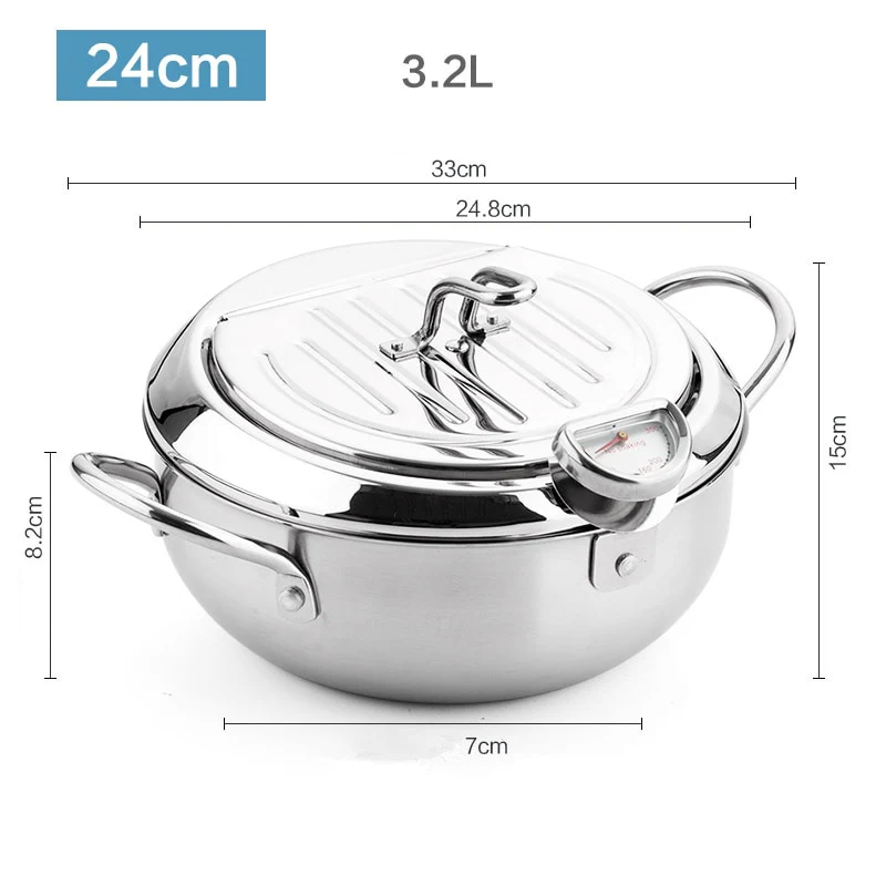 Japanese Deep Frying Pot with a Thermometer and a Lid - Image 8