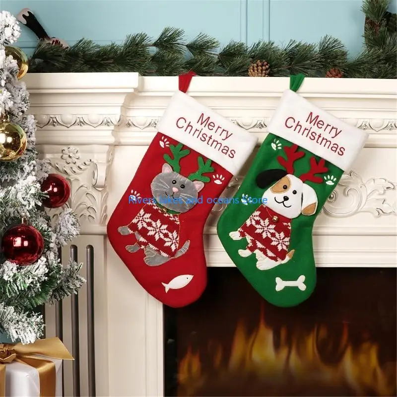 Large 3D Christmas Stockings – 15" Cartoon Animal Design