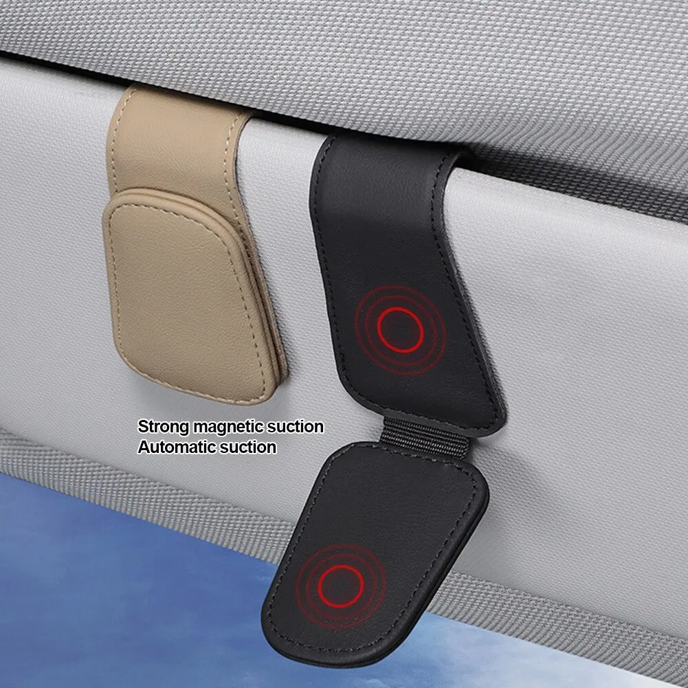 Leather Car Sun Visor Eyeglass Holder with Magnetic Closure - Image 4